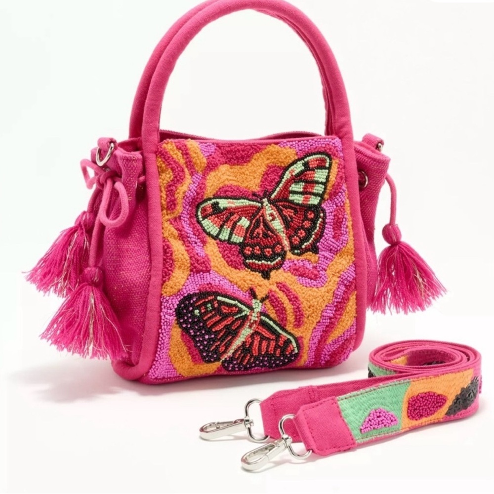 America & Beyond Pink Butterfly Embroidered Handbag  “Adorable Easter Bag”
